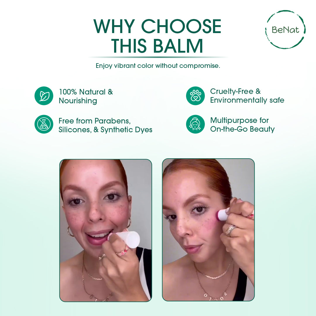 Lip & Cheek Balm. 2 in 1 Natural Bloom Lipstick for Vibrant Color.