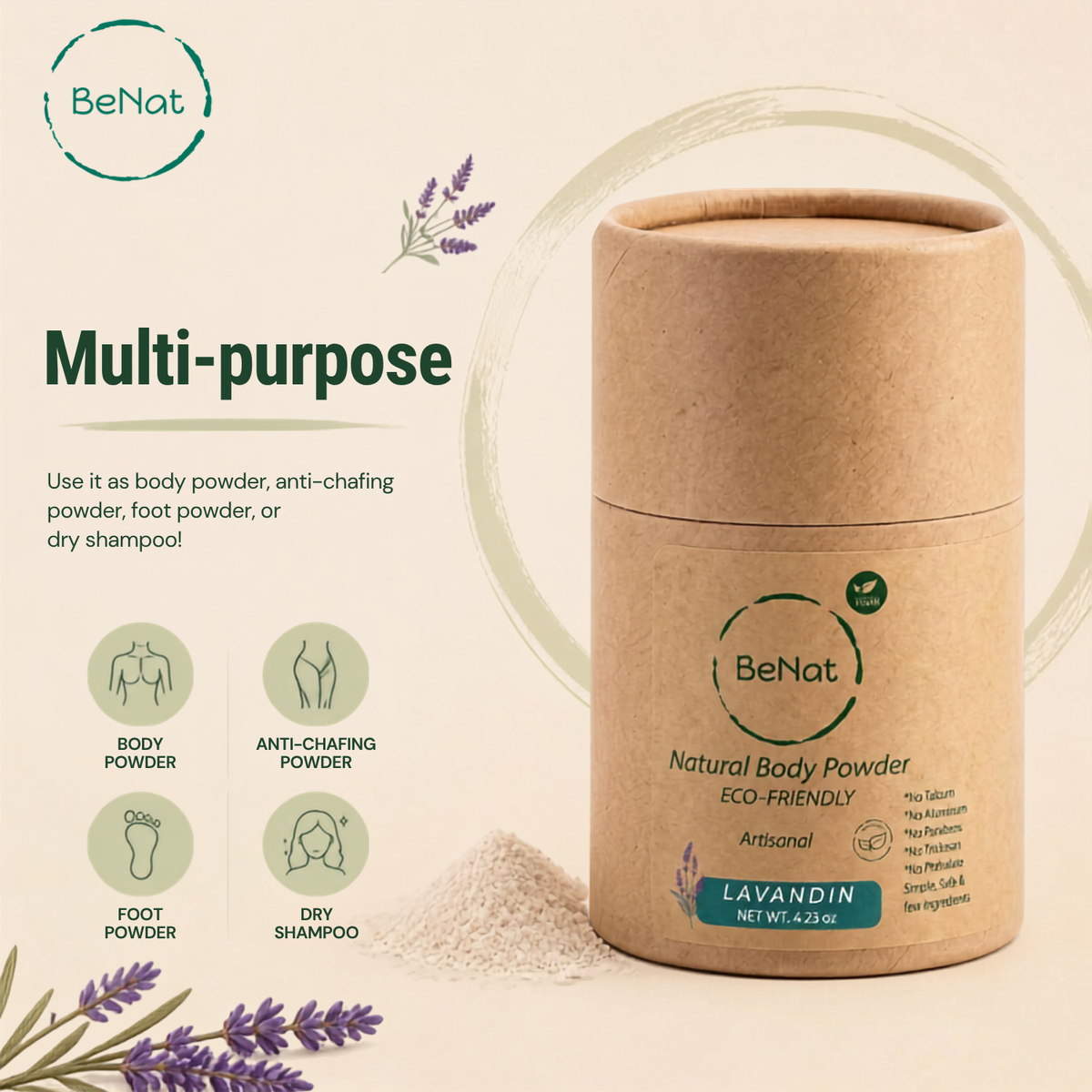 Multi-Use All-Natural Body Powder. Eco-Friendly.